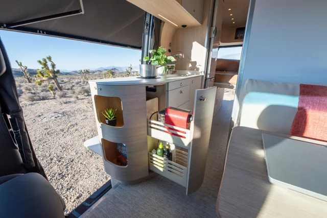 Noovo Next galley with the pull-out pantry drawer open