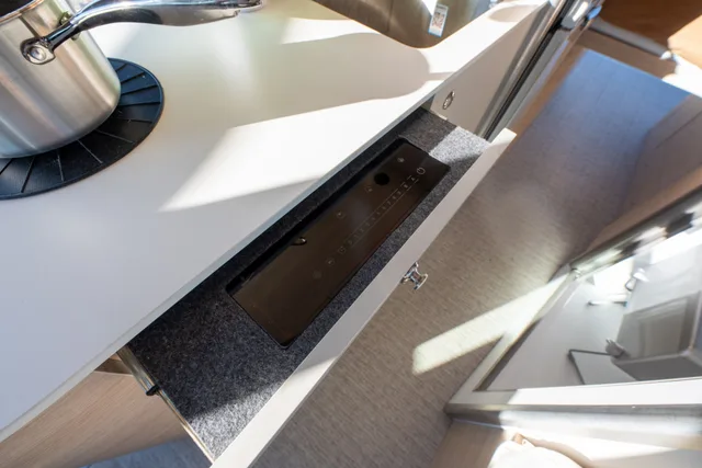 Noovo Next Invisacook induction cooktop controls in the drawer under the countertop