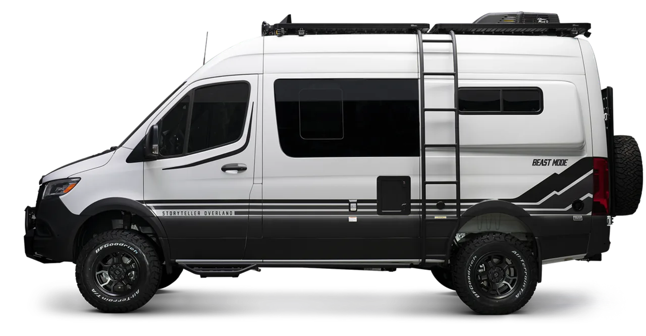 Storyteller Overland Beast Mode camper van parked on rugged off-road terrain