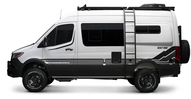 Storyteller Overland Beast Mode camper van parked on rugged off-road terrain