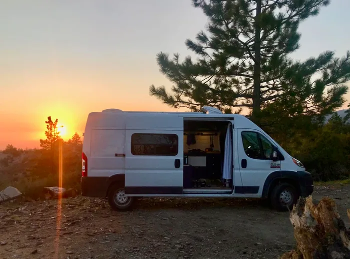 ram promaster campervan rental in Lake Tahoe California exterior view