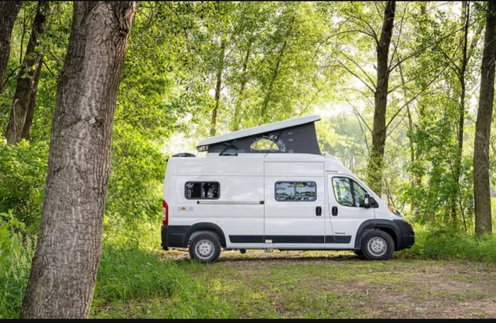 Winnebago Solis campervan rental in Fresno California exterior view