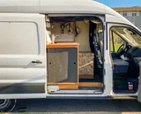 Kitchen area in Ford Transit Class B camper van rental in GLENDALE California