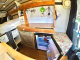 Kitchen area in Ford Transit Class B camper van rental in GLENDALE California
