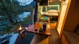 Kitchen area in Mercedes-Benz Wild Blu Class B camper van rental in Bellevue Washington