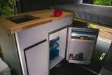 Kitchen area in Basecamp promaster Class B camper van rental in Asheville North Carolina