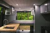 Bed setup inside Basecamp promaster camper van rental in Asheville North Carolina