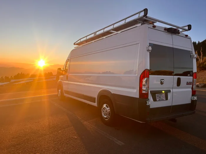 RAM Promaster 3500 camper van rental in Monterey California exterior view