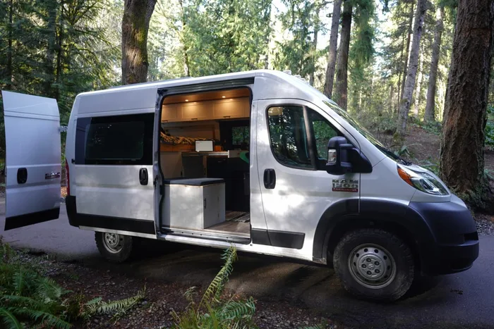 Dodge Alpenglow camper van rental in Bellevue Washington exterior view