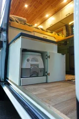 Bathroom in Dodge Alpenglow camper van rental in Bellevue Washington