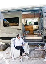 Kitchen area in Mercedes-Benz Yardman2 Class B camper van rental in Eastvale California
