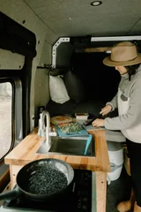 Kitchen area in Dodge Your New BFF Class B camper van rental in Bellevue Washington