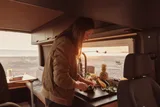 Kitchen area in Mercedes-Benz Astro Camper Class B camper van rental in Eastvale California