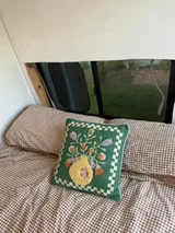 Bed setup inside Ford Transit camper van rental in Lakewood California