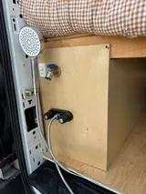Bathroom in Ford Transit camper van rental in Lakewood California