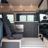 Kitchen area in Forged Vans Sprinter Class B camper van rental in Bellevue Washington