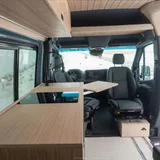 Kitchen area in Forged Vans Sprinter Class B camper van rental in Bellevue Washington