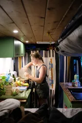 Kitchen area in RAM Surf Hippo Class B camper van rental in Bellevue Washington