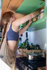 Kitchen area in RAM Surf Hippo Class B camper van rental in Bellevue Washington