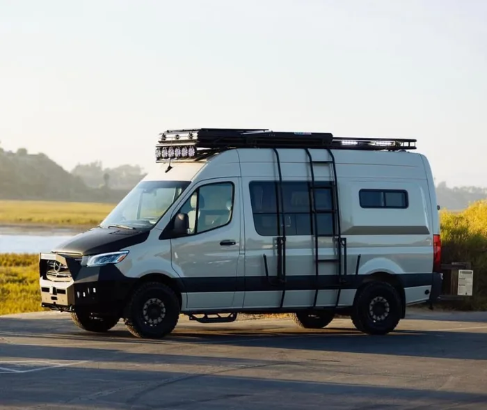 Vanspeed Mercedes Sprinter camper van rental in Eastvale California exterior view