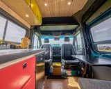 Driver cockpit of Camp N Car Van! camper van rental in Marysville Washington