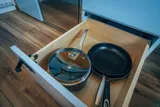 Kitchen area in Scenic Vans Aspen Class B camper van rental in Roseville California