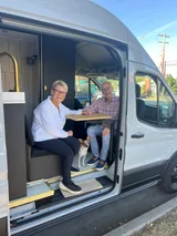 Dining area in Ford Transit camper van rental in GLENDALE California