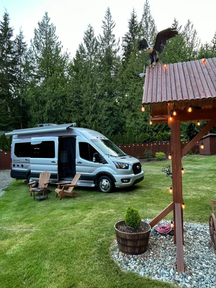 Jayco Ford Transit 350HD 3.5L V6 camper van rental in Bellevue Washington exterior view