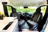 Driver cockpit of Vanture Customs Trailhead camper van rental in Hatboro Pennsylvania